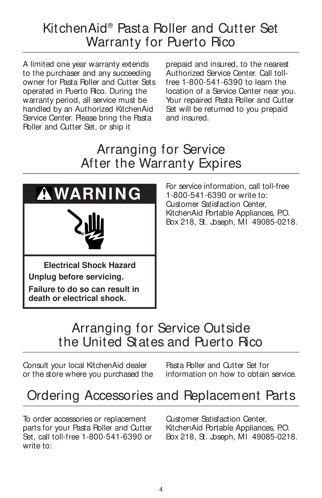 KitchenAid KPRA manual Arranging for Service After the Warranty Expires, Ordering Accessories and Replacement Parts 