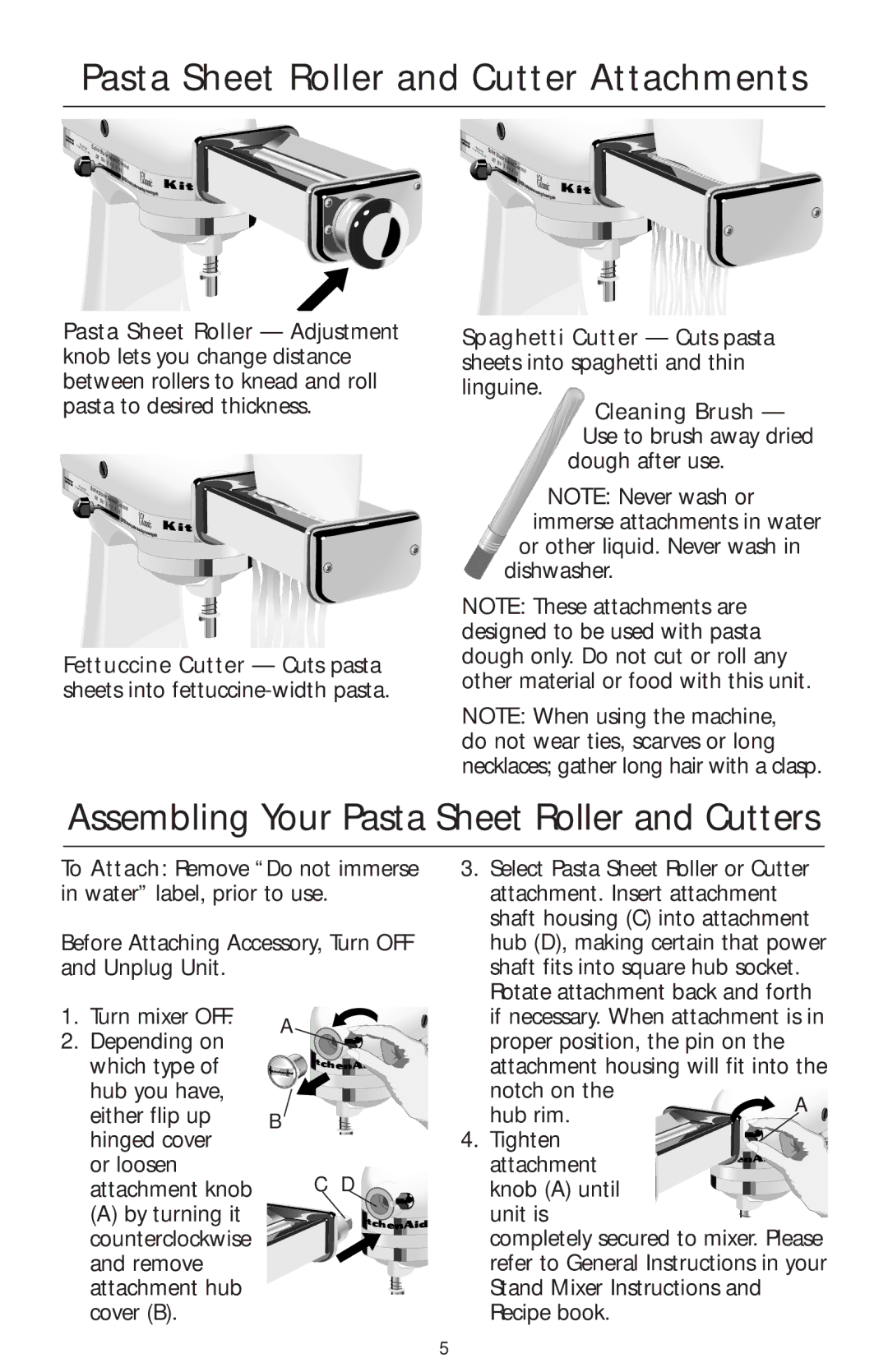 KitchenAid KPRA manual Pasta Sheet Roller and Cutter Attachments, Assembling Your Pasta Sheet Roller and Cutters 