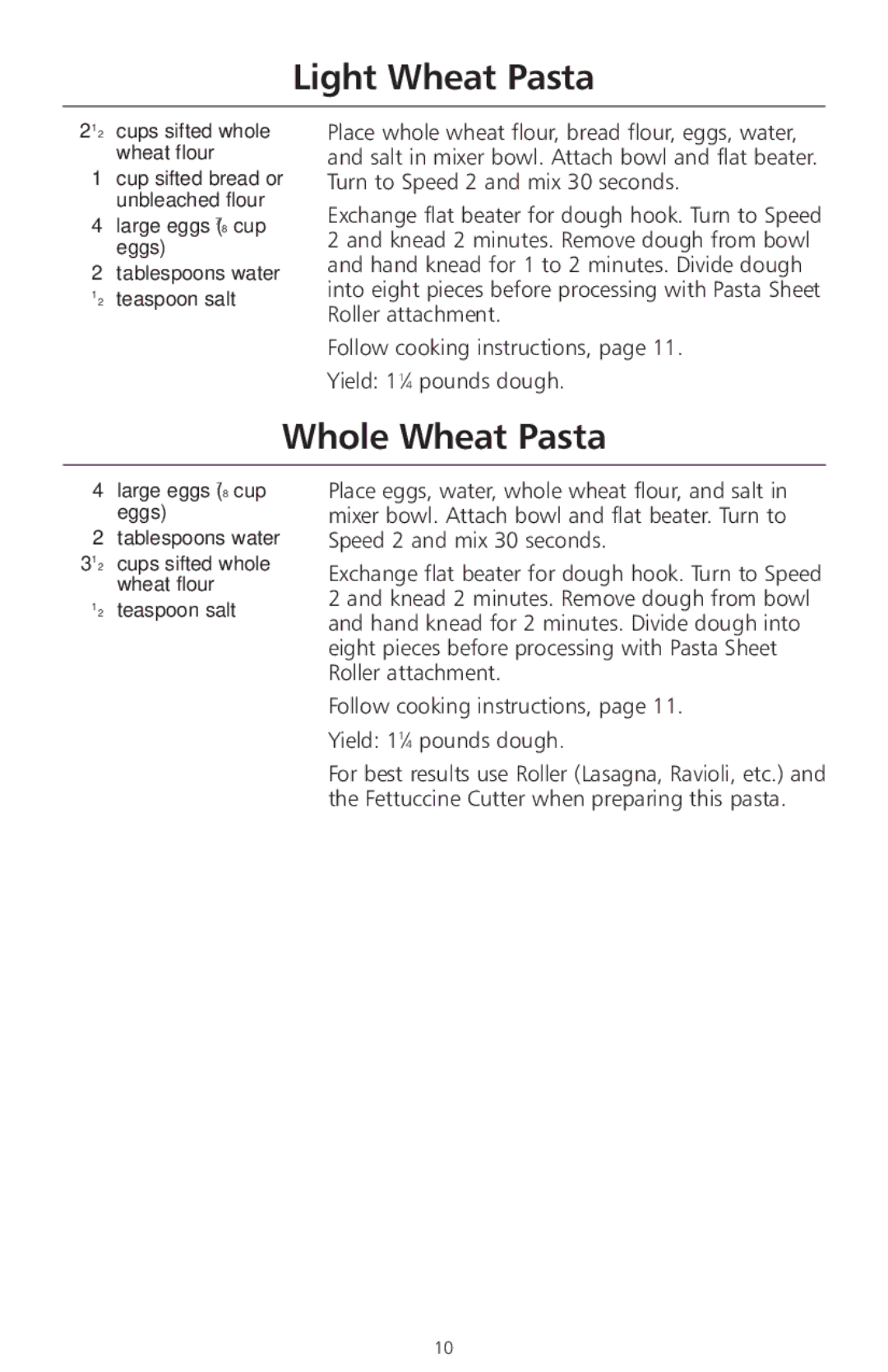 KitchenAid KPRA manual Light Wheat Pasta, Whole Wheat Pasta 