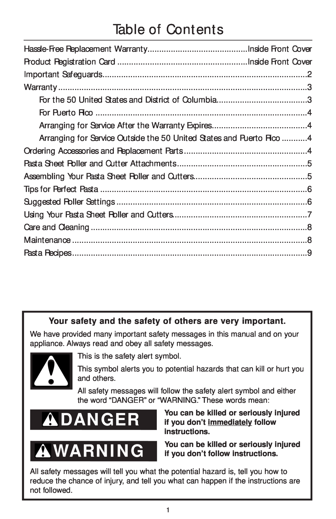 KitchenAid KPRA Table of Contents, Your safety and the safety of others are very important, Inside Front Cover, Warranty 