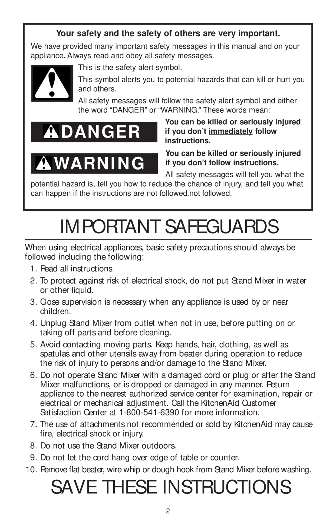 KitchenAid KPS2CL manual Important Safeguards, Your safety and the safety of others are very important 