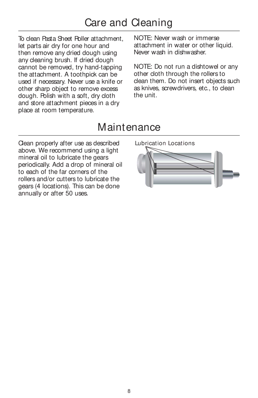 KitchenAid KPSA manual Care and Cleaning, Maintenance 