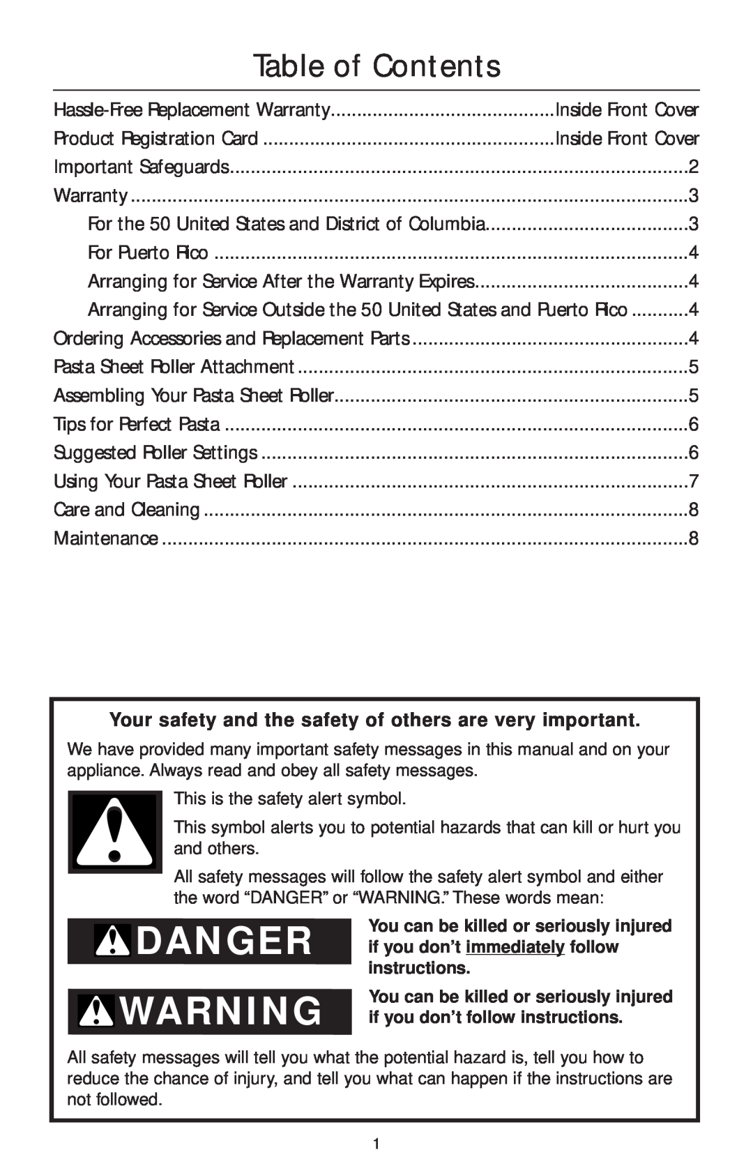 KitchenAid KPSA manual Table of Contents, Your safety and the safety of others are very important 