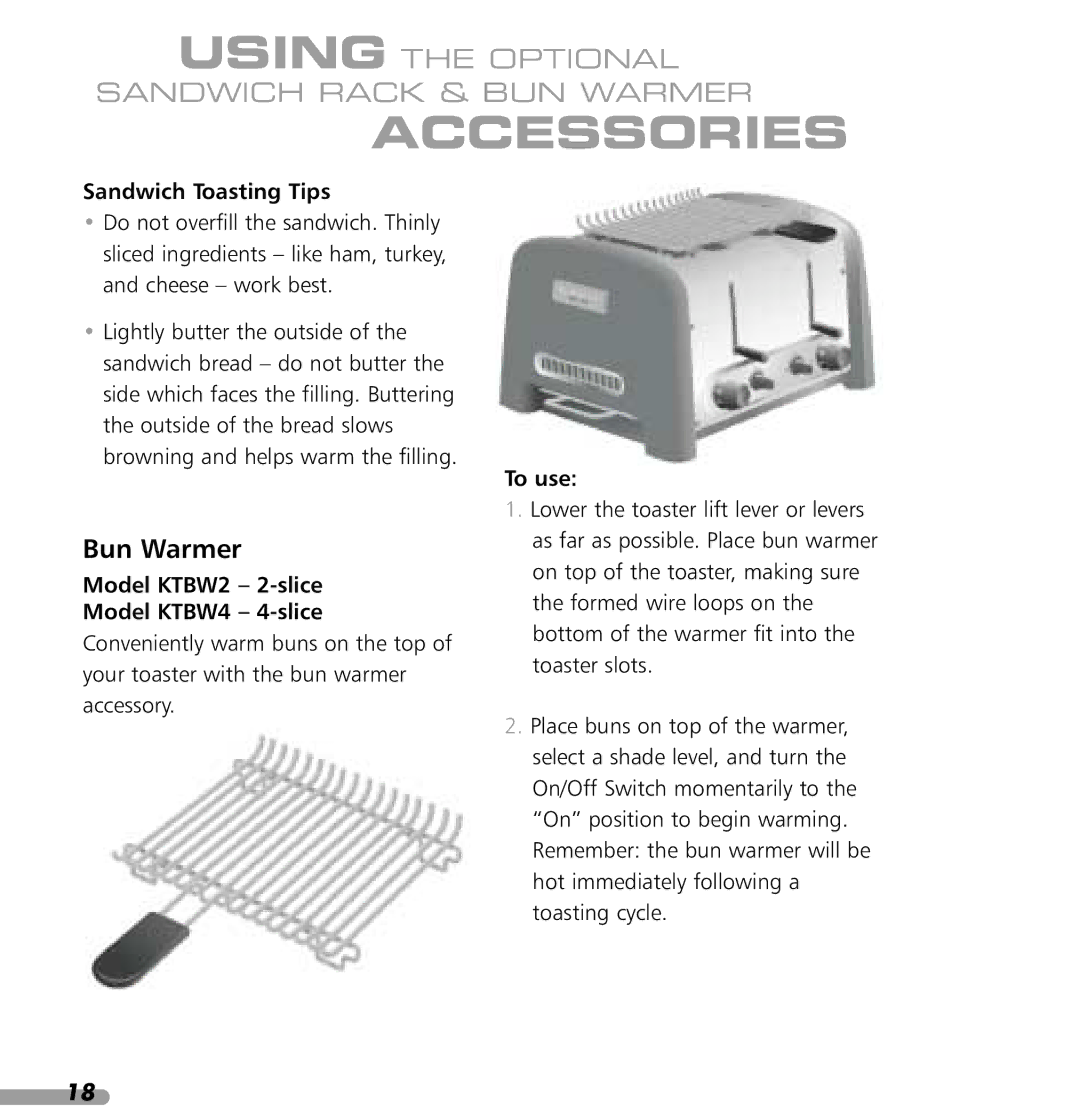 KitchenAid KPTT780, KPTT890 manual Sandwich Toasting Tips, Model KTBW2 2-slice Model KTBW4 4-slice 