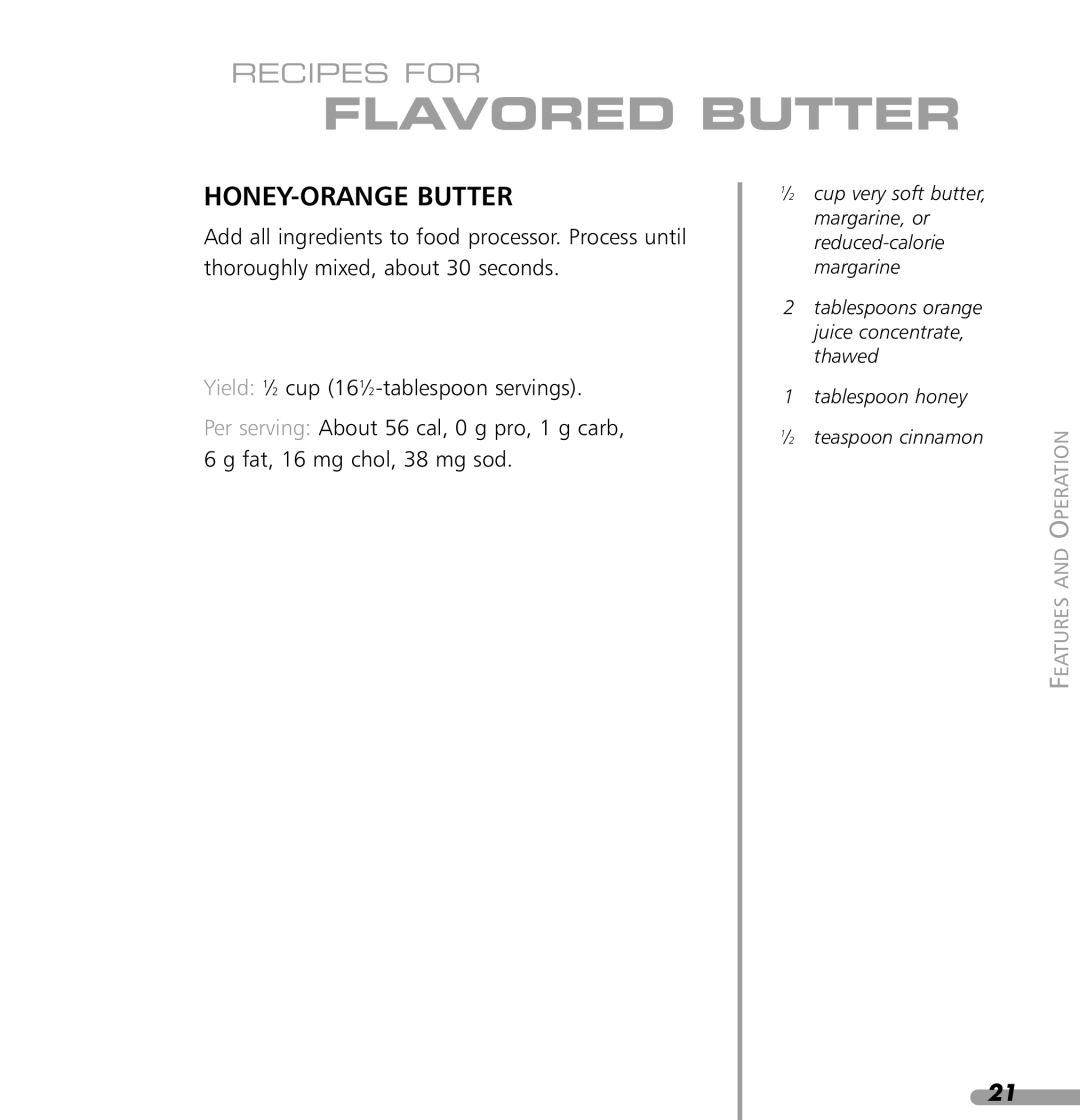 KitchenAid KPTT890, KPTT780 manual Flavored Butter, HONEY-ORANGE Butter 