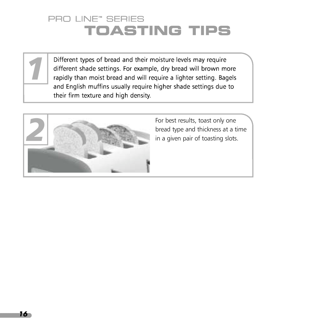 KitchenAid KPTT780, KPTT890 manual Toasting Tips, Pro Line Series 