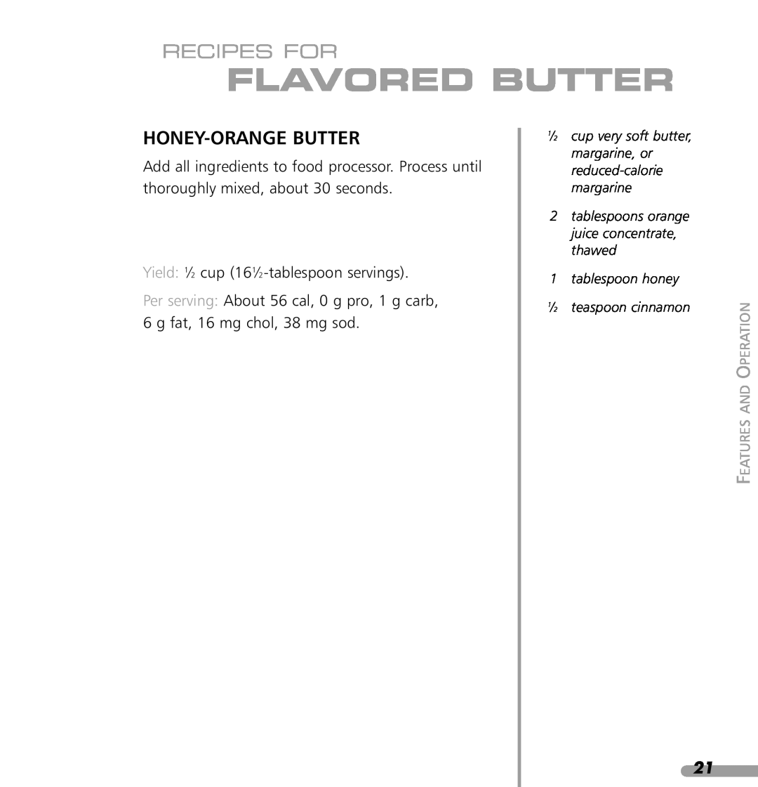 KitchenAid KPTT890, KPTT780 manual Flavored Butter, Recipes For, Honey-Orange Butter 