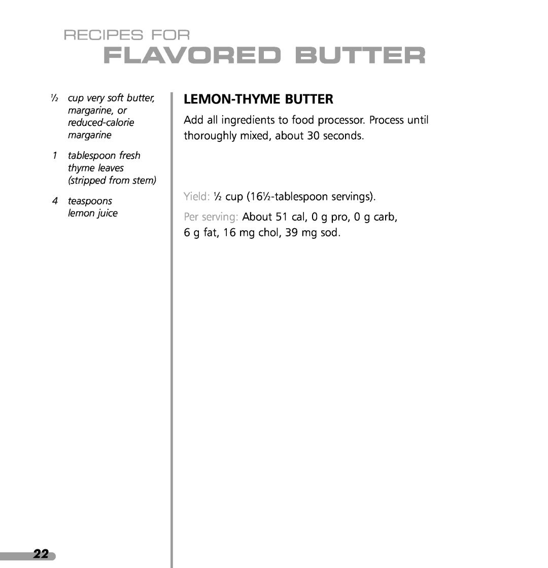 KitchenAid KPTT780 Lemon-Thyme Butter, Flavored Butter, Recipes For, tablespoon fresh thyme leaves stripped from stem 