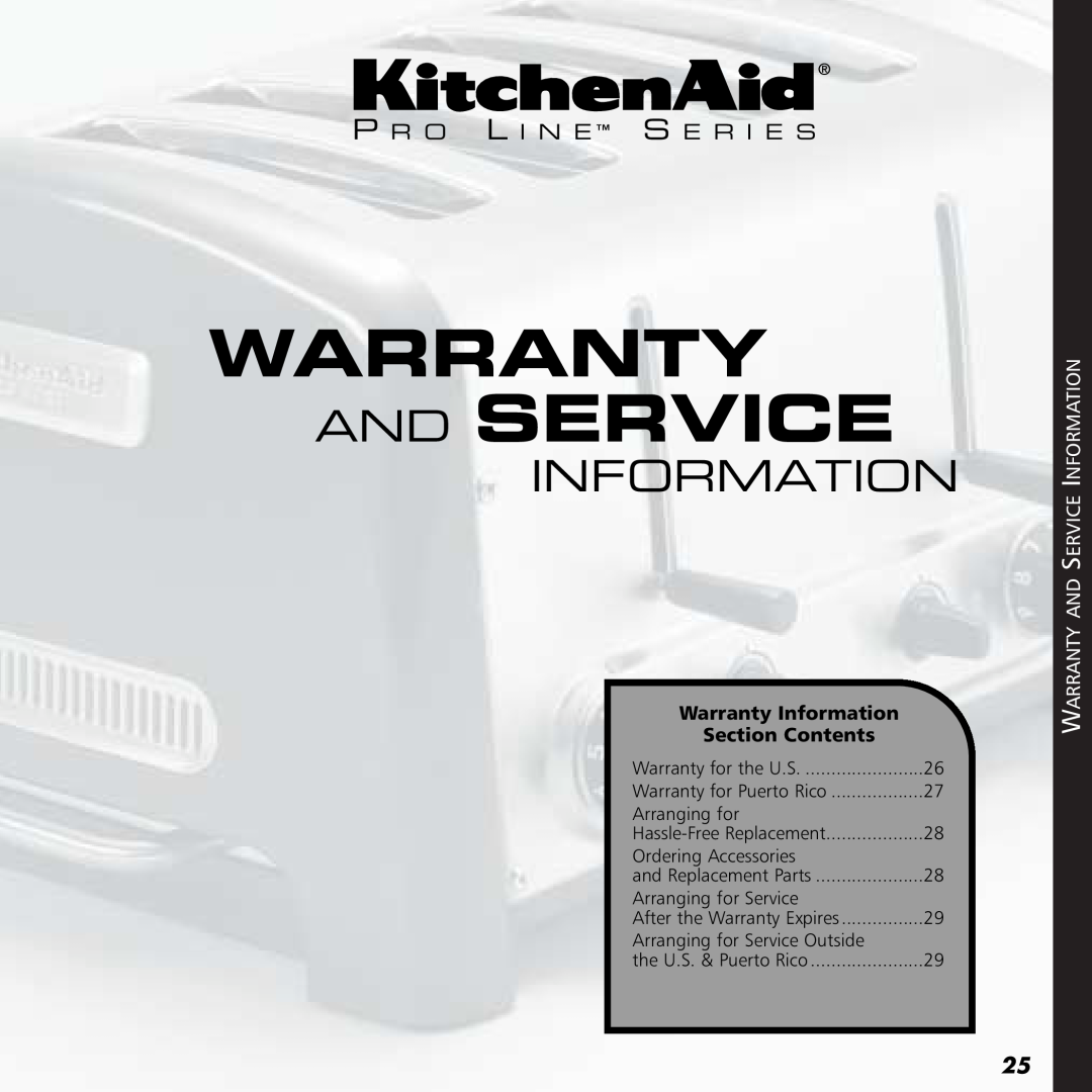 KitchenAid KPTT780, KPTT890 Warranty And Service, P R O L I N E S E R I E S, Warranty Information, Section Contents 