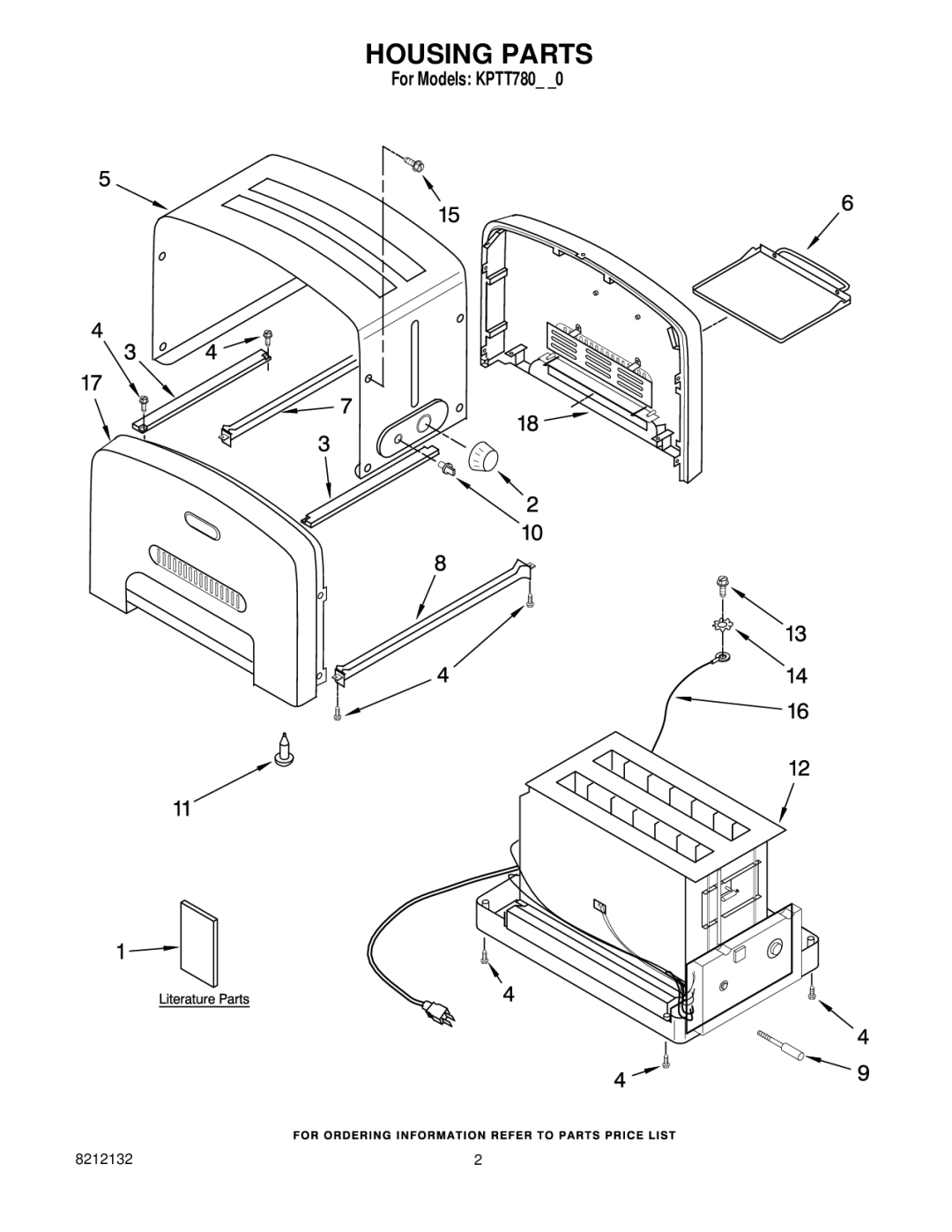 KitchenAid KPTT780NP1, KPTT780BU1, 4KPTT780TG1, 4KPTT780ER1, 4KPTT780PM1 manual Housing Parts 