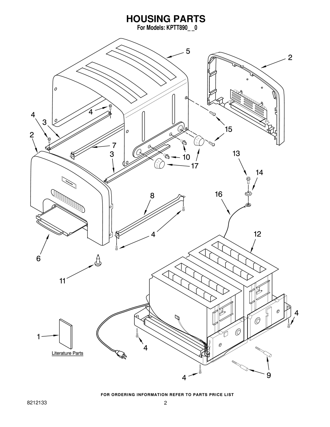 KitchenAid KPTT890BU1, KPTT890NP1, KPTT890ER1, KPTT890TG1, 4KPTT890PM1 manual Housing Parts 