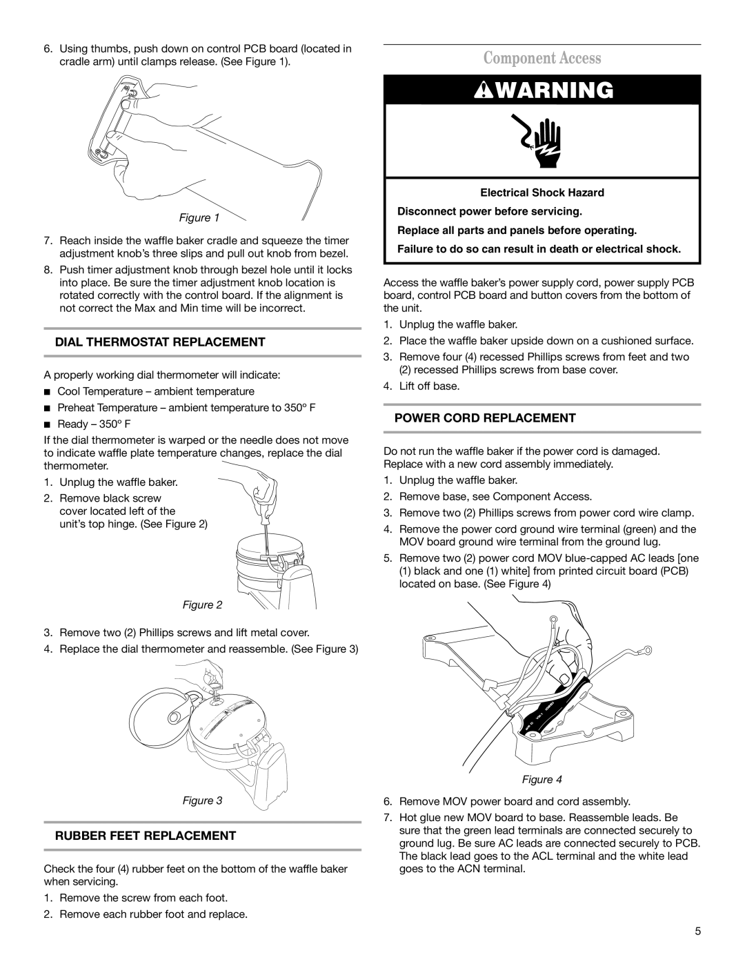 KitchenAid KPWB100 Component Access, Dial Thermostat Replacement, Rubber Feet Replacement, Power Cord Replacement 