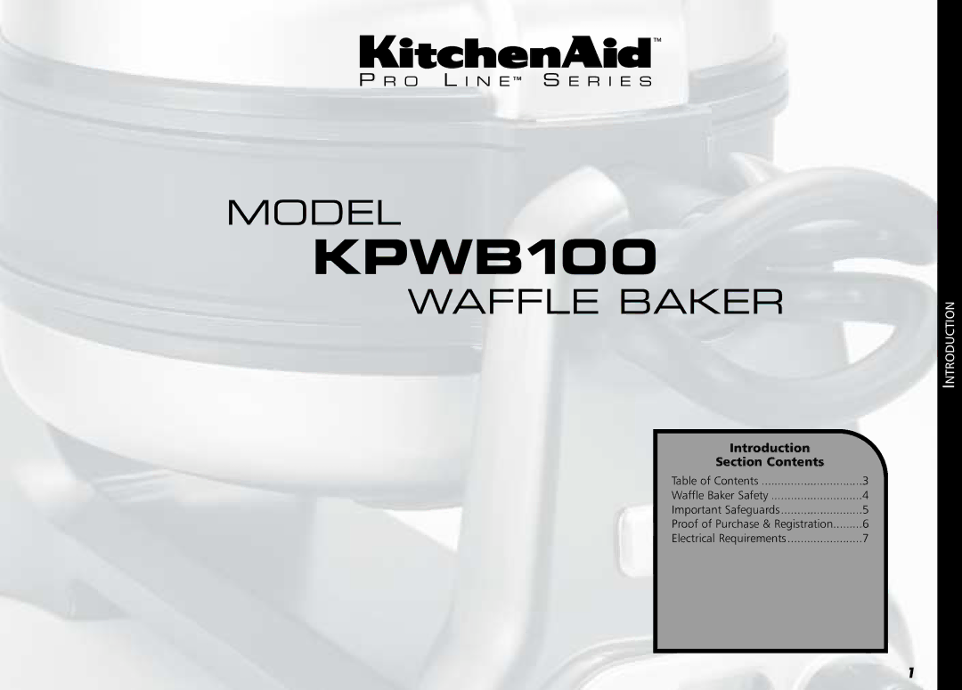 KitchenAid KPWB100 manual O L I N E S E R I E S 