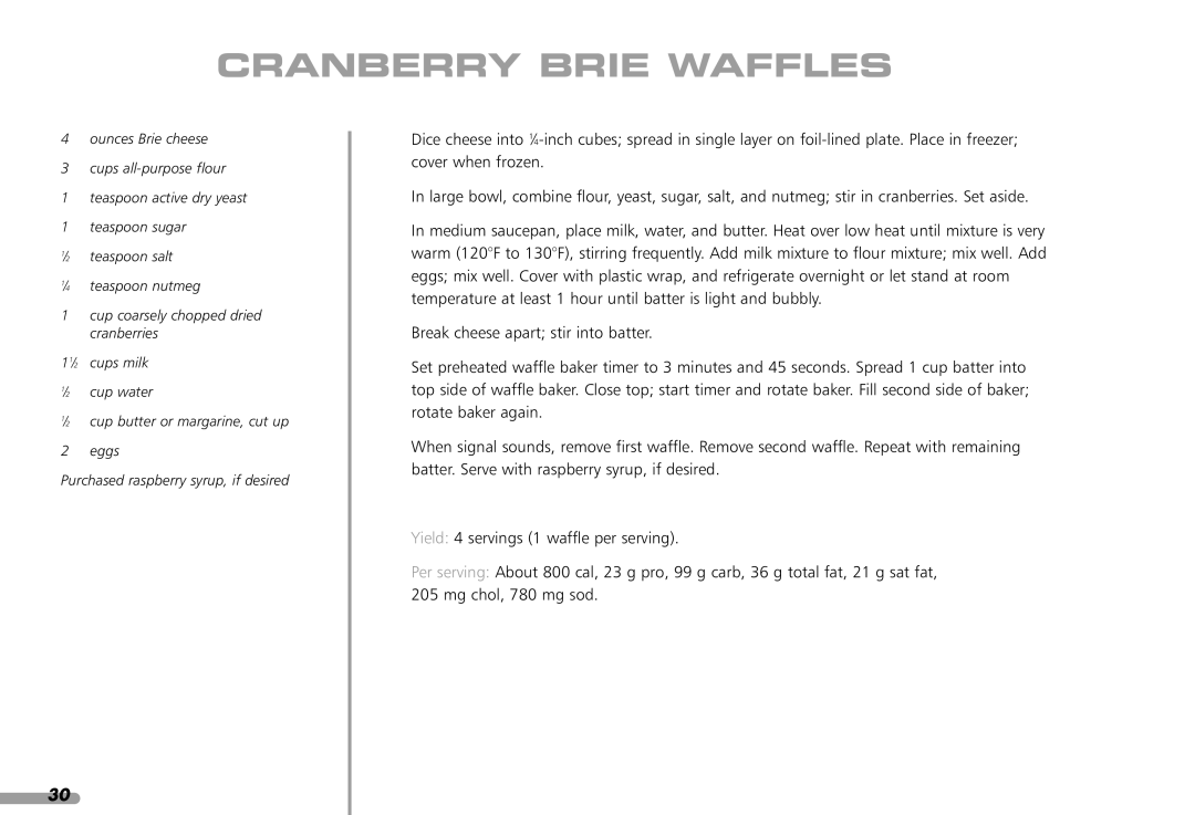 KitchenAid KPWB100 manual Cranberry Brie Waffles 