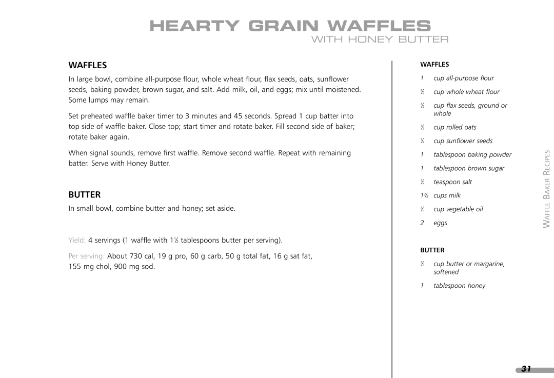 KitchenAid KPWB100 manual Hearty Grain Waffles, With Honey Butter 