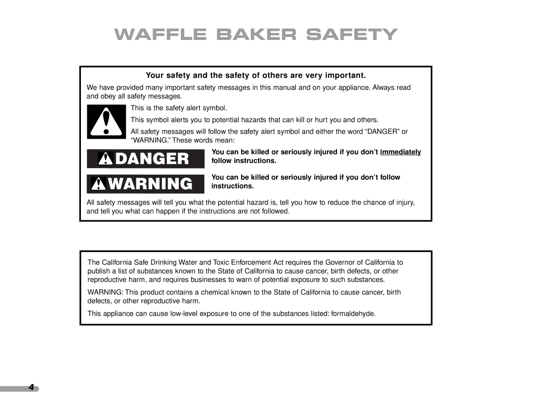 KitchenAid KPWB100 manual Waffle Baker Safety, Your safety and the safety of others are very important 