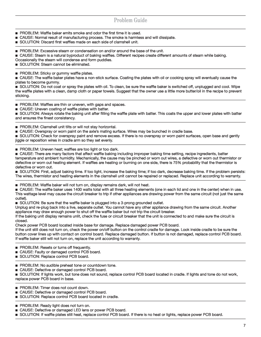 KitchenAid KPWB100 service manual Problem Guide 