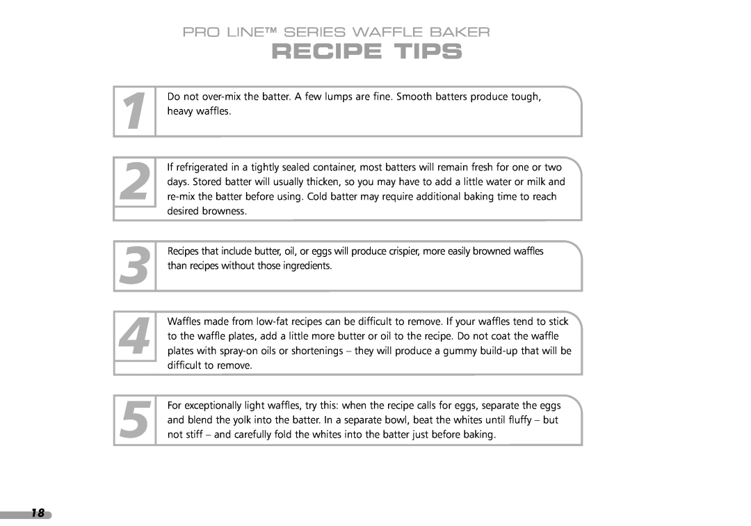 KitchenAid KPWB100 manual Recipe Tips, Pro Line Series Waffle Baker 