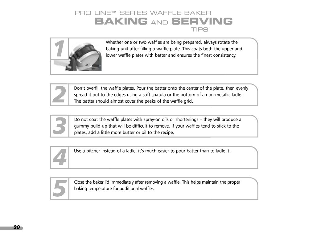 KitchenAid KPWB100 manual Baking And Serving, Tips, Pro Line Series Waffle Baker 