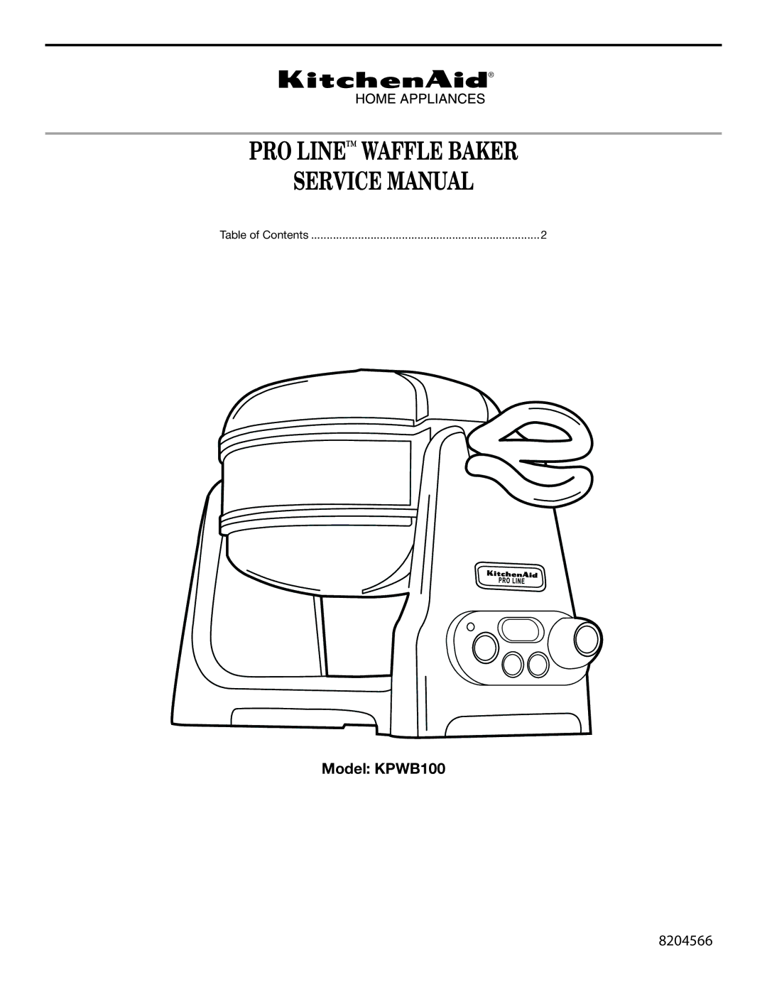 KitchenAid KPWB100OB service manual PRO Line Waffle Baker 