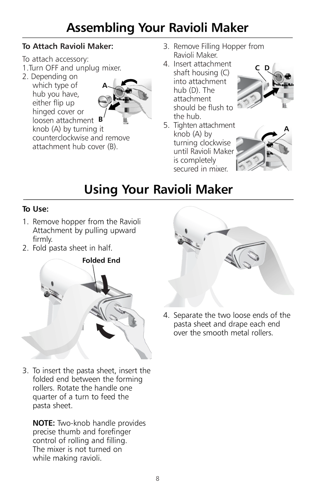 KitchenAid KRAV manual Assembling Your Ravioli Maker, Using Your Ravioli Maker, To Attach Ravioli Maker 