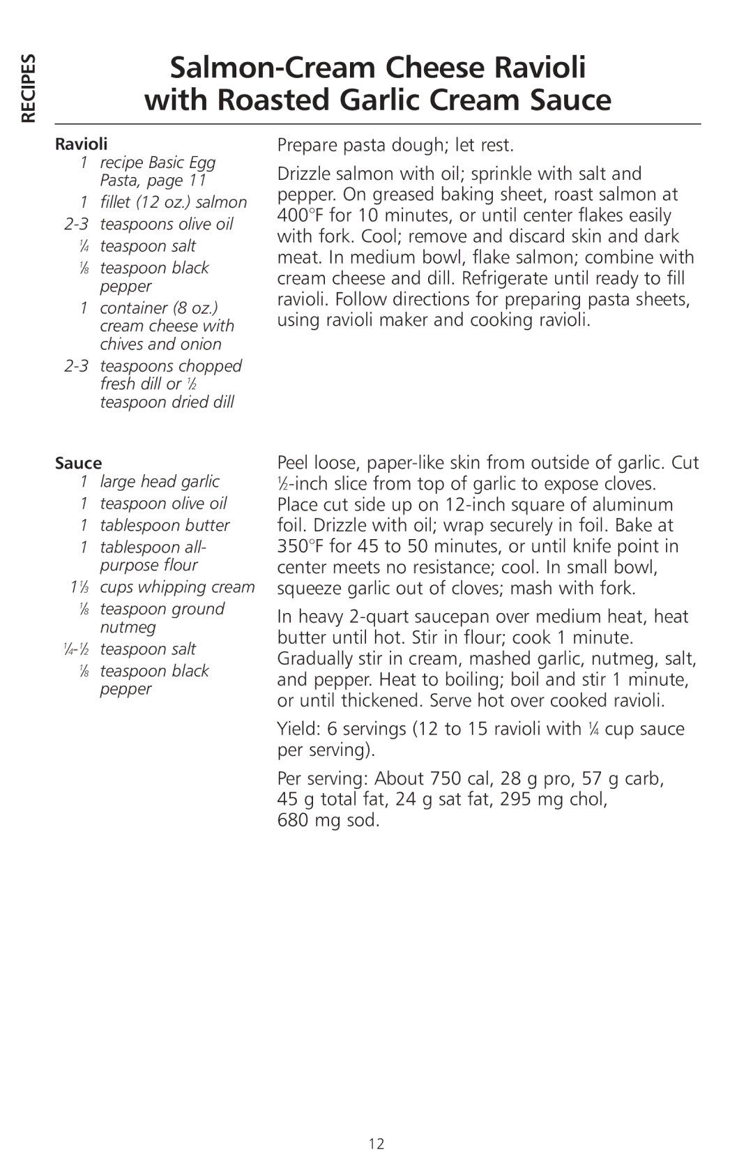 KitchenAid KRAV manual Salmon-Cream Cheese Ravioli With Roasted Garlic Cream Sauce 