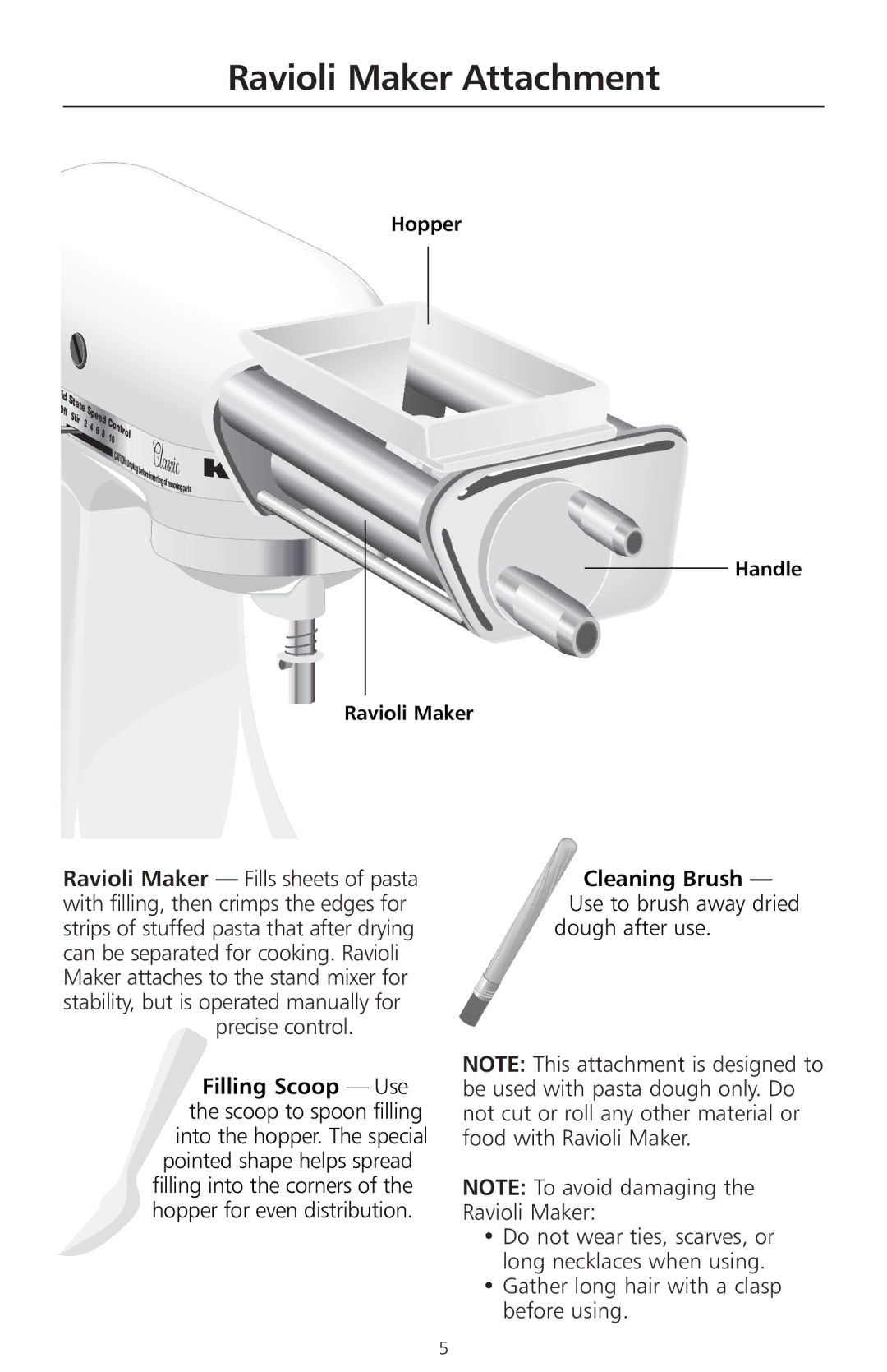 KitchenAid KRAV manual Ravioli Maker Attachment, Handle Ravioli Maker 