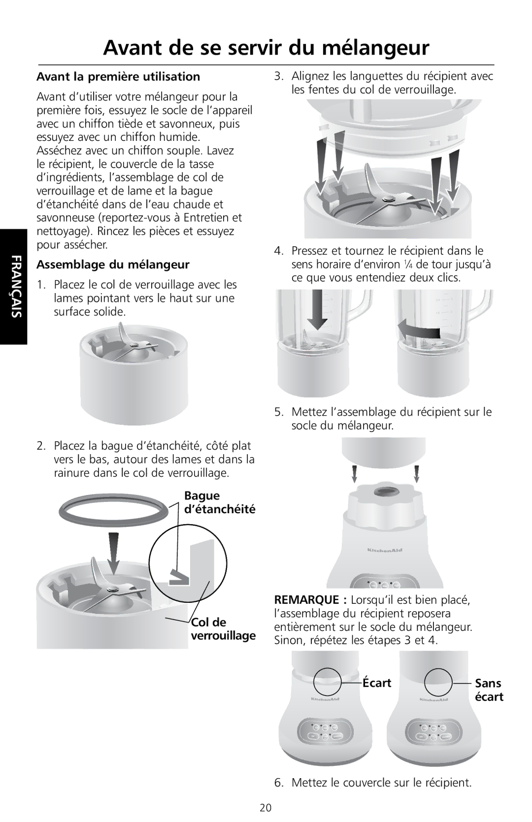 KitchenAid KS8354 manual Avant de se servir du mélangeur 