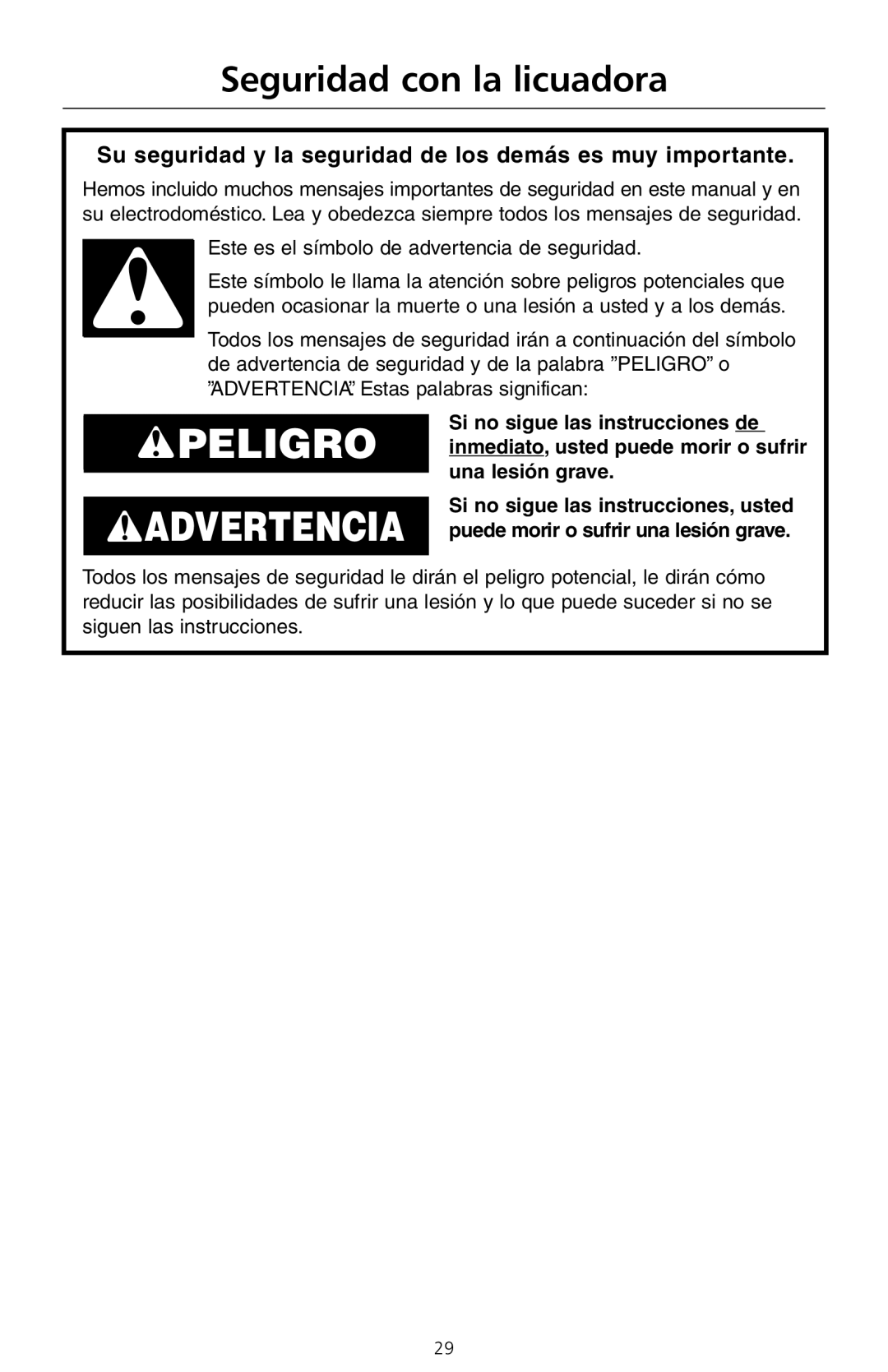 KitchenAid KS8354 manual Peligro Advertencia 