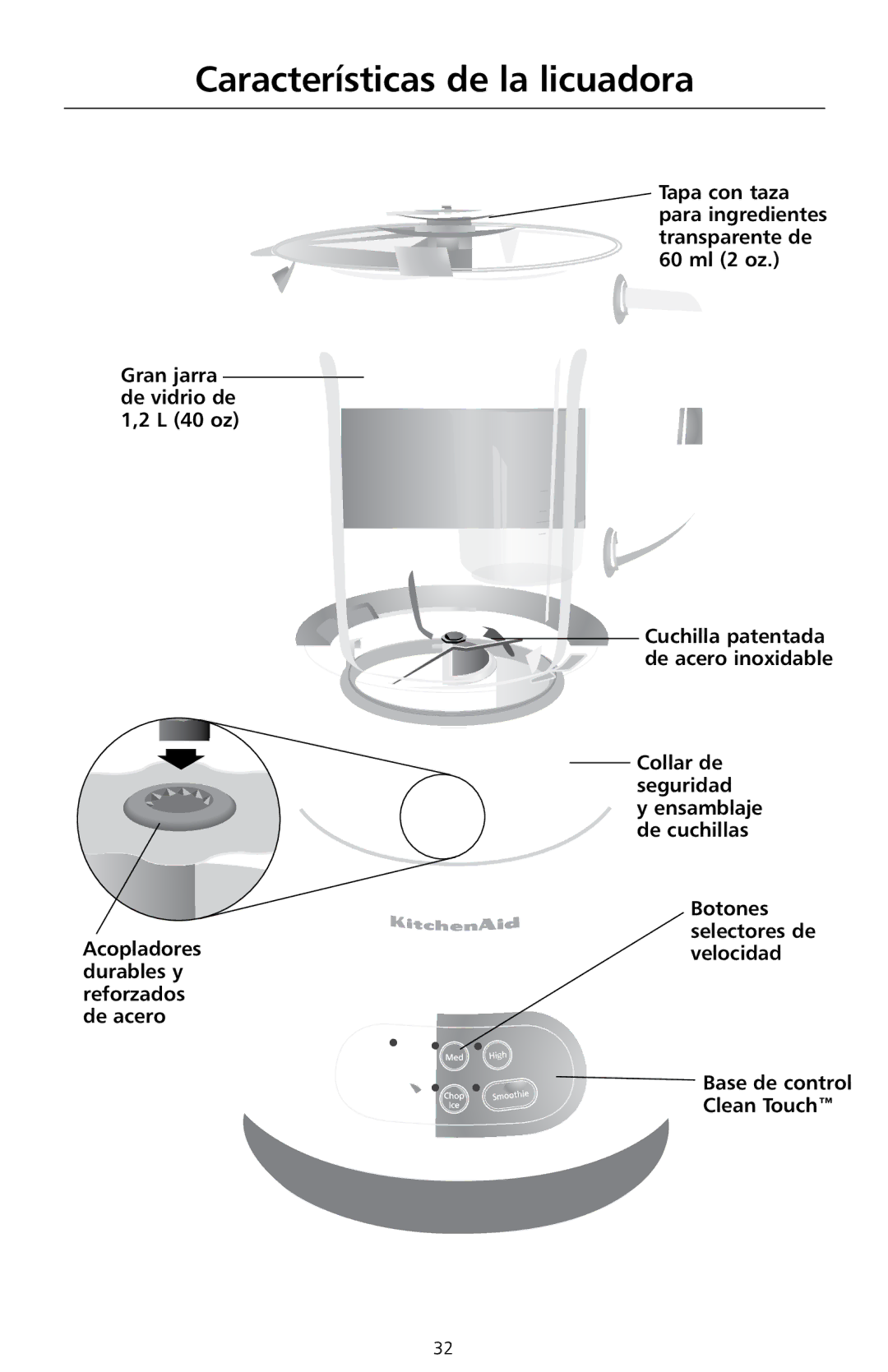 KitchenAid KS8354 manual Características de la licuadora 