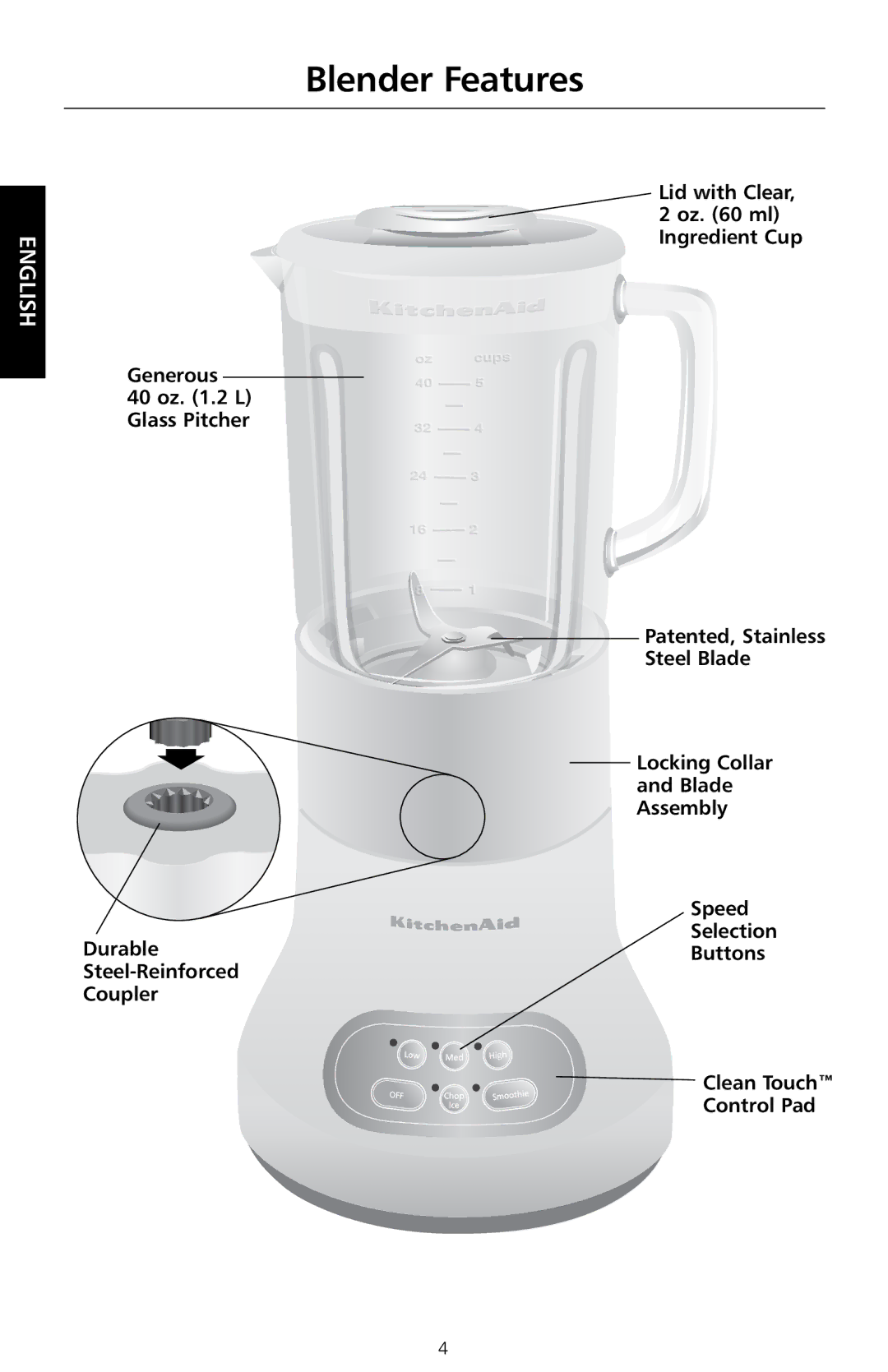 KitchenAid KS8354 manual Blender Features 