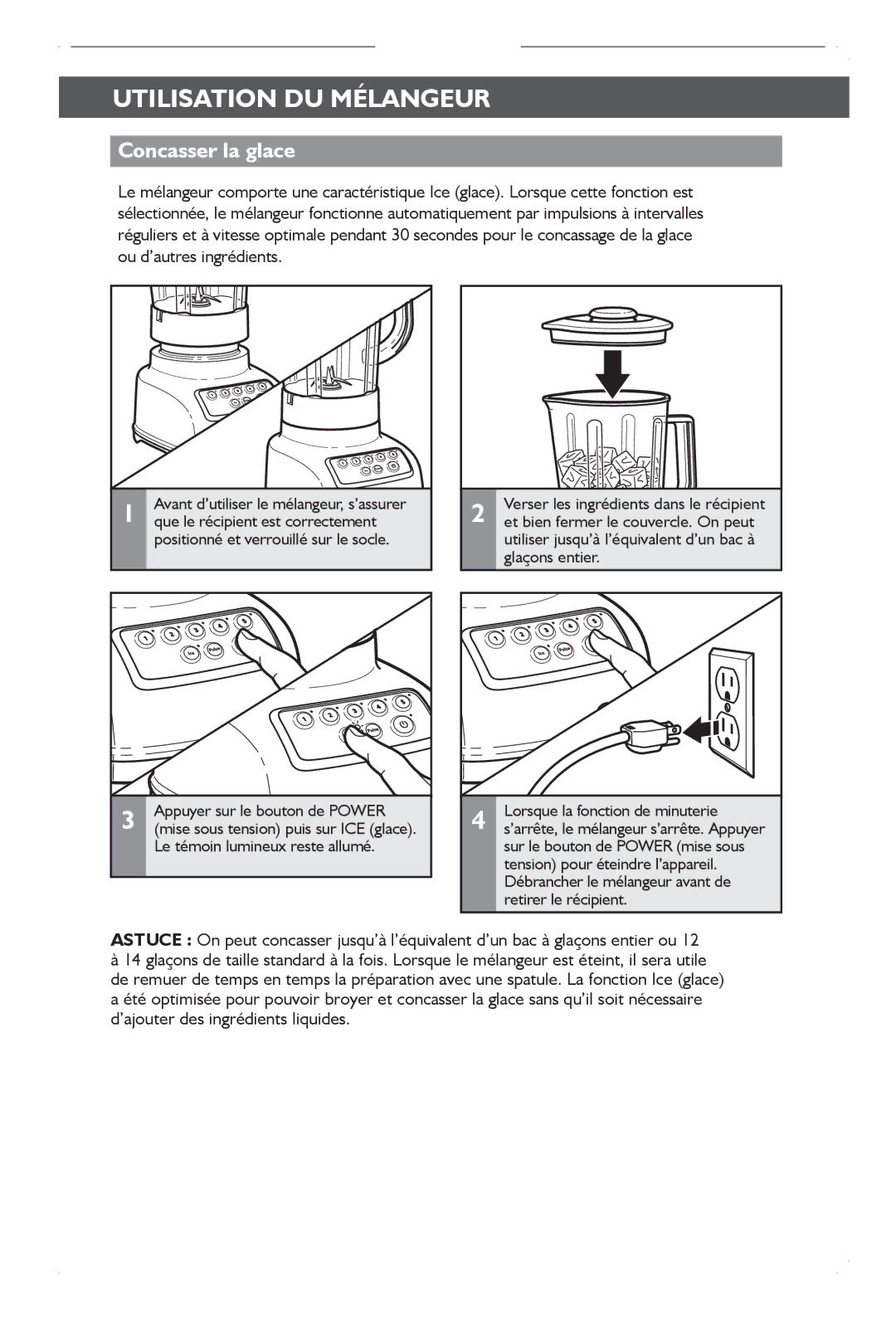 KitchenAid KSB1570 manual Concasser la glace, Lorsque la fonction de minuterie 