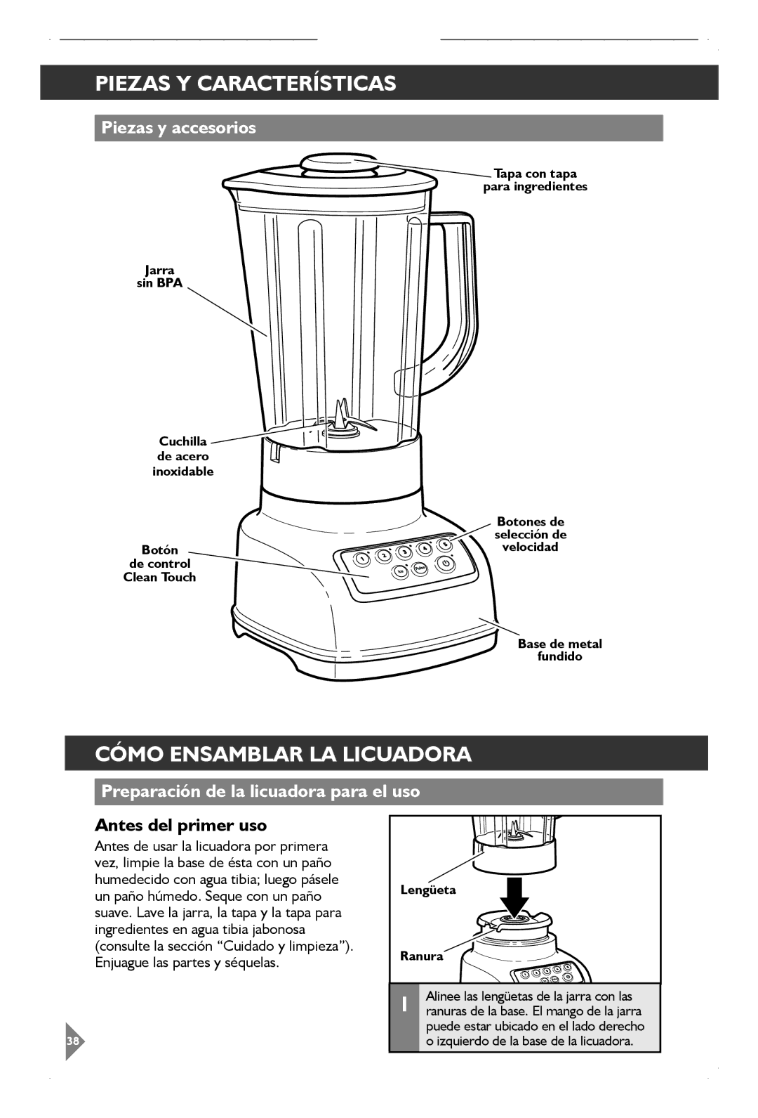 KitchenAid KSB1570 manual Piezas Y Características, Cómo Ensamblar LA Licuadora, Piezas y accesorios 