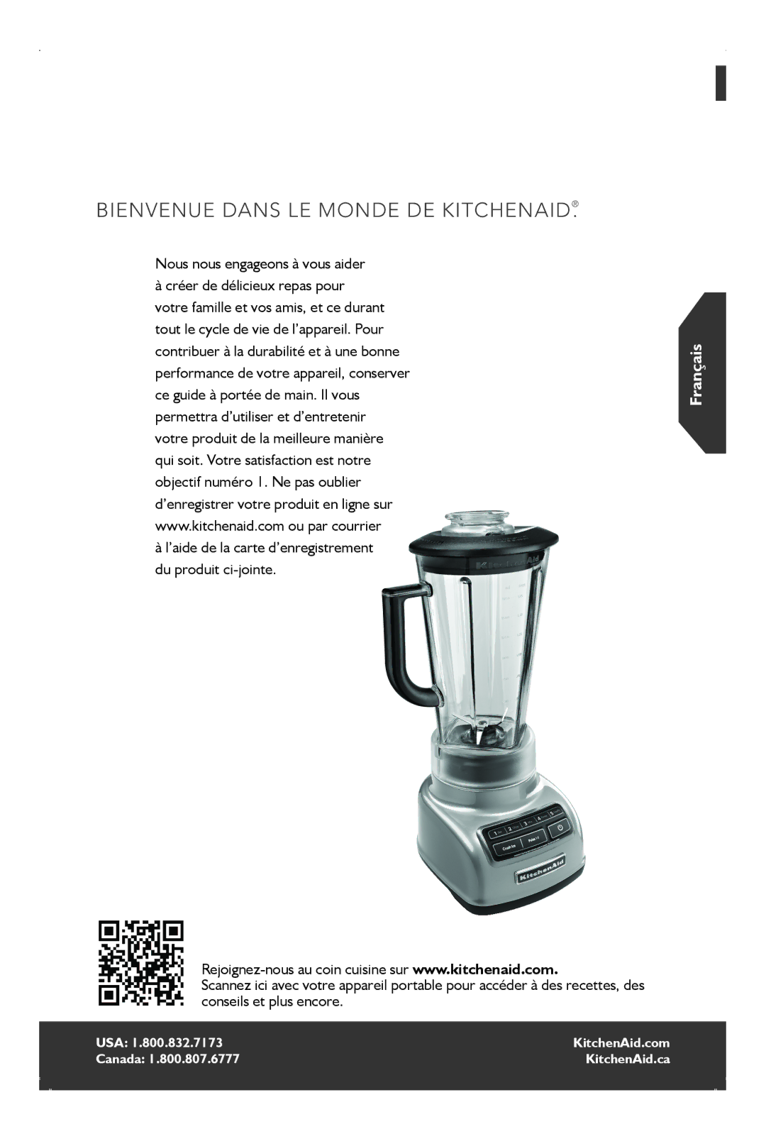 KitchenAid KSB1575 manual Bienvenue Dans LE Monde DE KitchenAid 