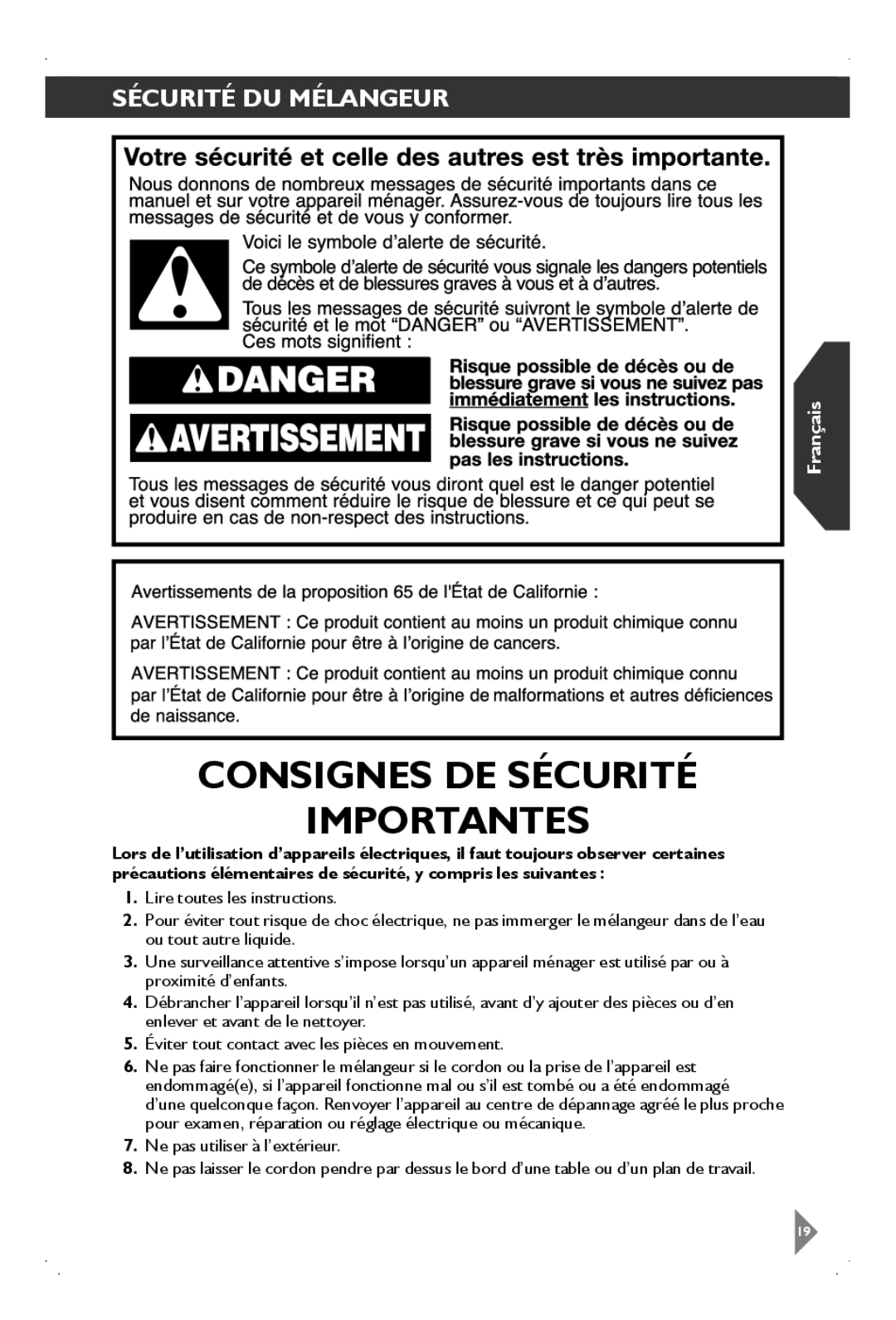 KitchenAid KSB1575 manual Consignes DE Sécurité Importantes, Sécurité DU Mélangeur 