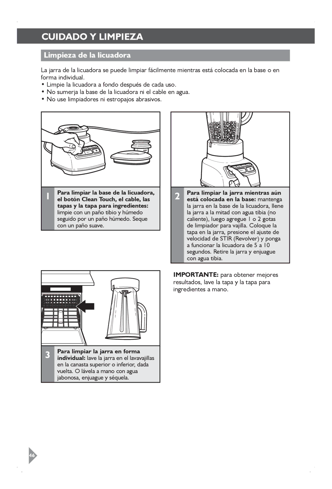 KitchenAid KSB1575 manual Cuidado Y Limpieza, Limpieza de la licuadora 