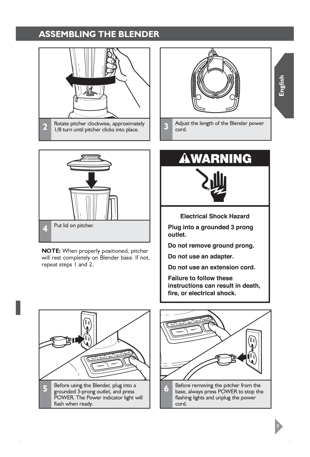 KitchenAid KSB1575 manual Turn until pitcher clicks into place 