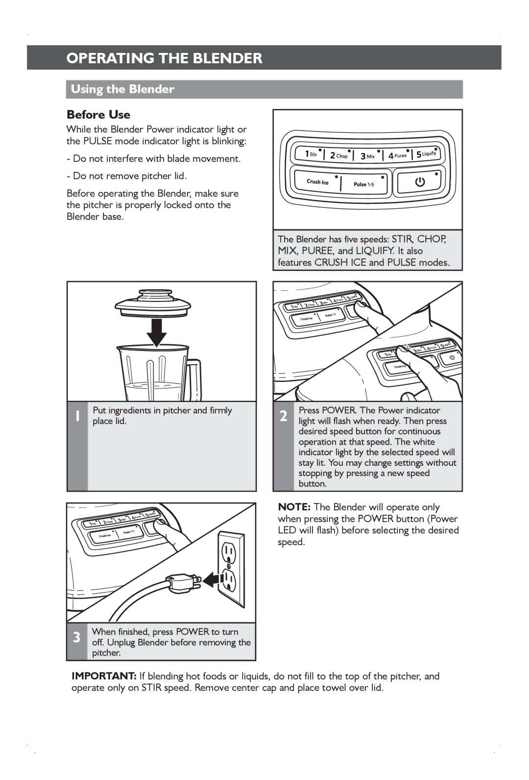 KitchenAid KSB1575 manual Operating the blender, Using the Blender 