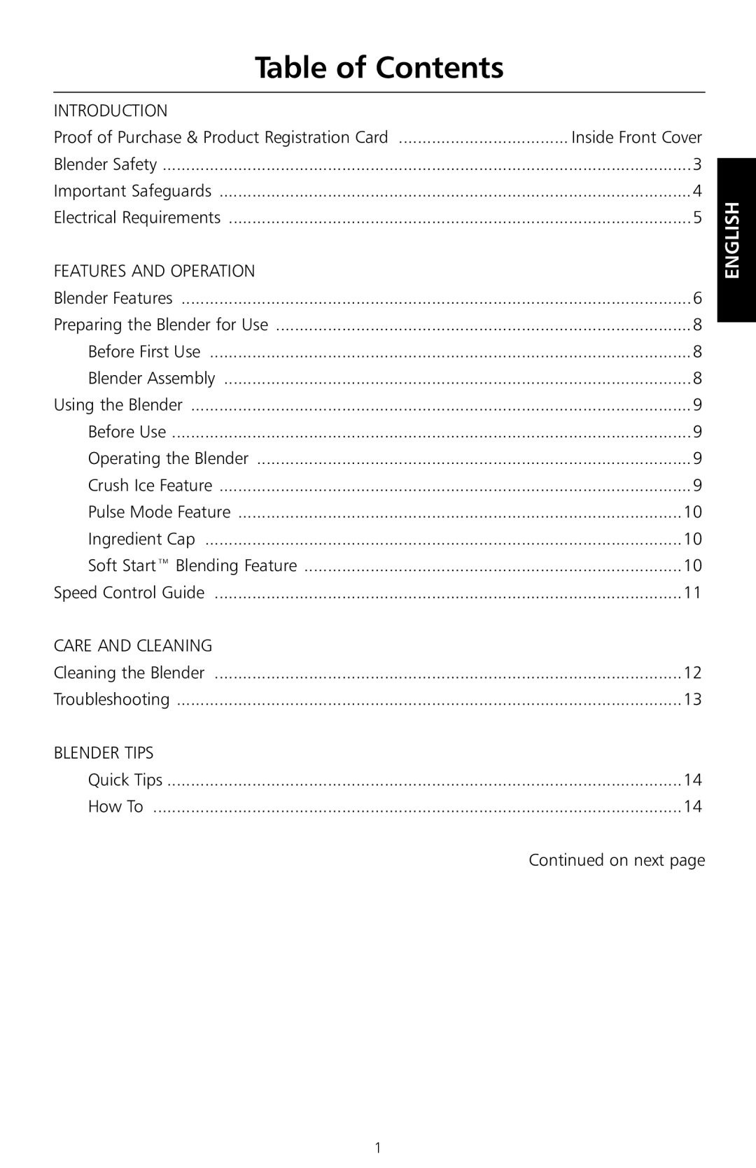 KitchenAid KSB550 manual Table of Contents 