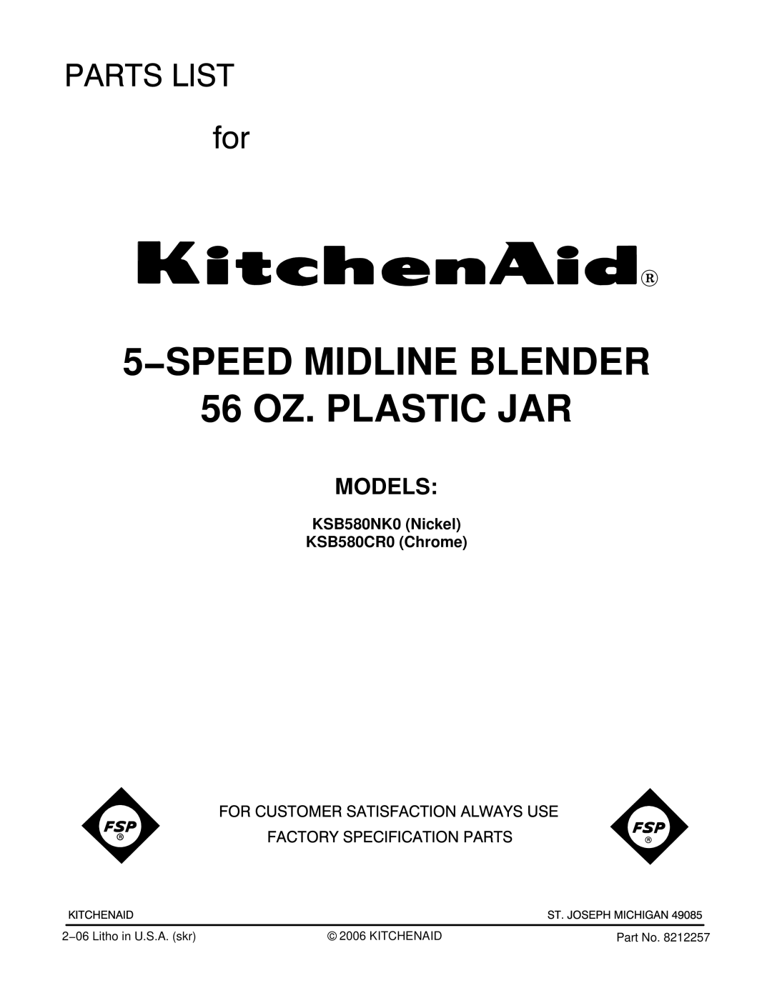 KitchenAid KSB560, KSB550, KSB570, KSB580 manual SPEED Midline Blender 56 OZ. Plastic JAR 