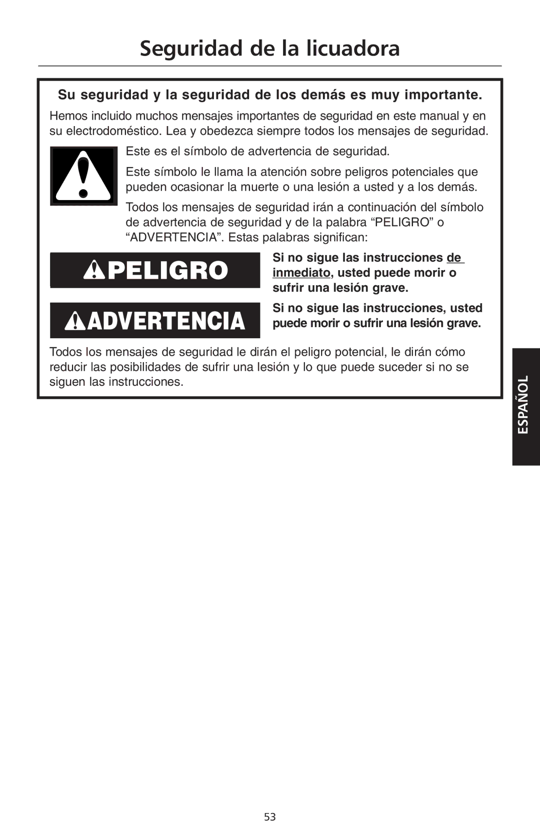 KitchenAid KSB580, KSB560, KSB570 manual Peligro Advertencia 