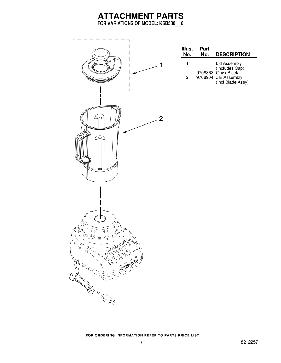 KitchenAid KSB580NK0, KSB580CR0 manual Attachment Parts 