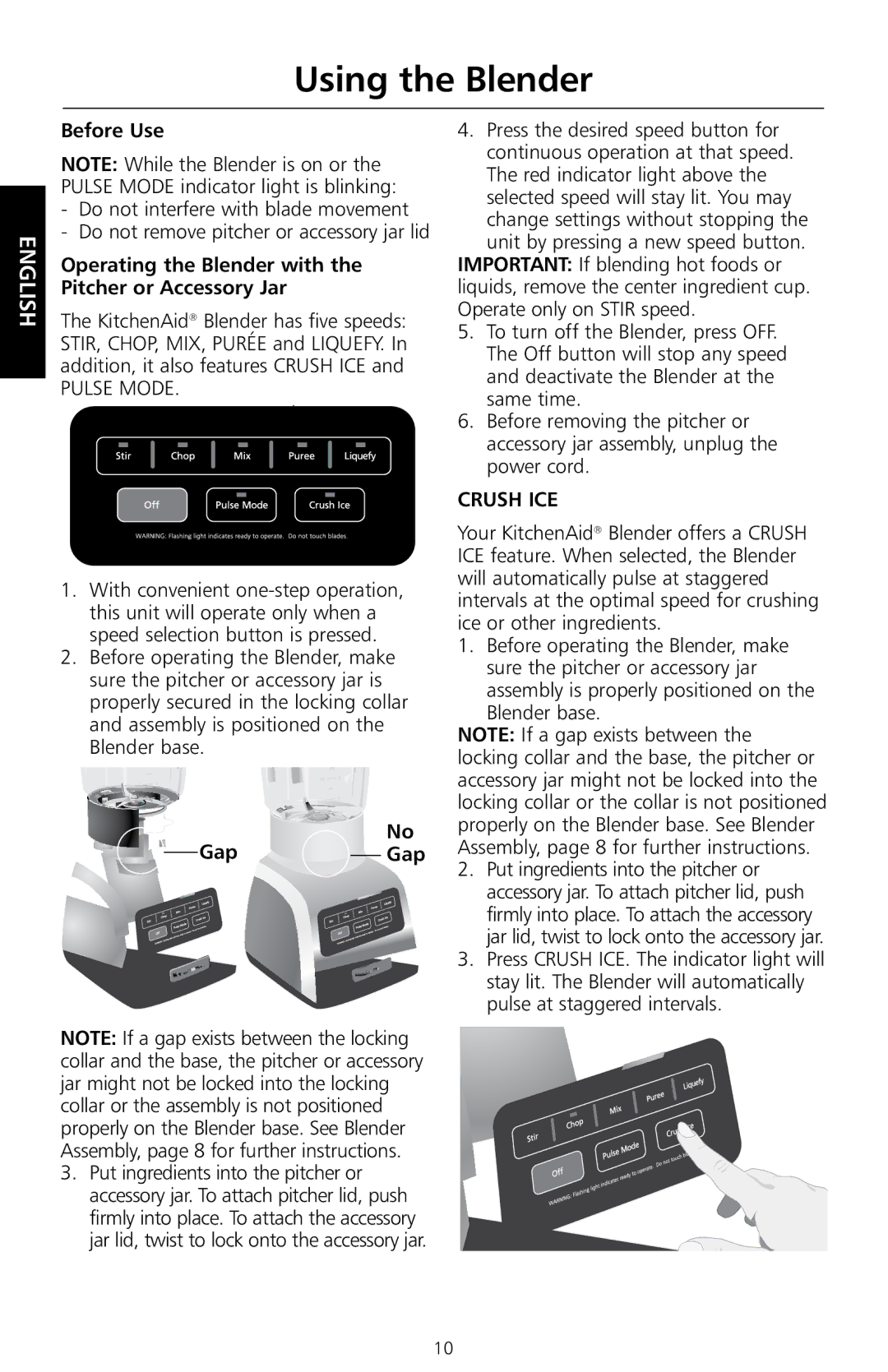 KitchenAid KSB755 manual Using the Blender, Before use, Operating the Blender with the Pitcher or Accessory Jar, Pulse Mode 