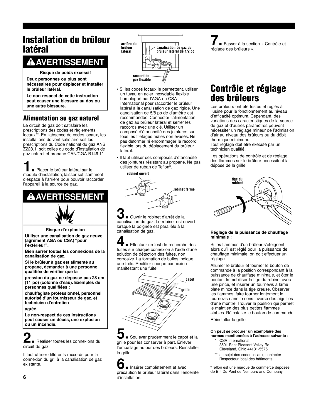 KitchenAid KSBN220 installation instructions Installation du brûleur latéral, Alimentation au gaz naturel 