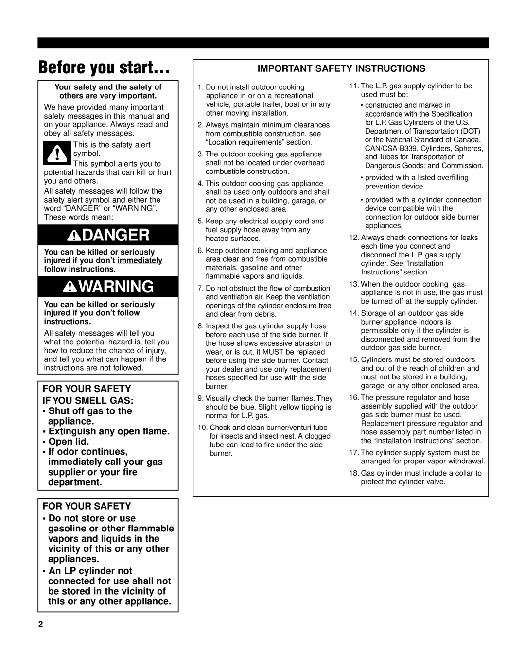 KitchenAid KSBN220 installation instructions Before you start, Your safety and the safety of others are very important 