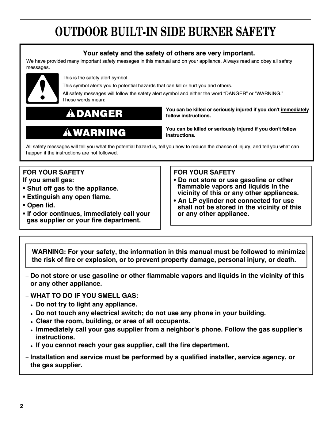 KitchenAid KSBN220SSS installation instructions Outdoor BUILT-IN Side Burner Safety 