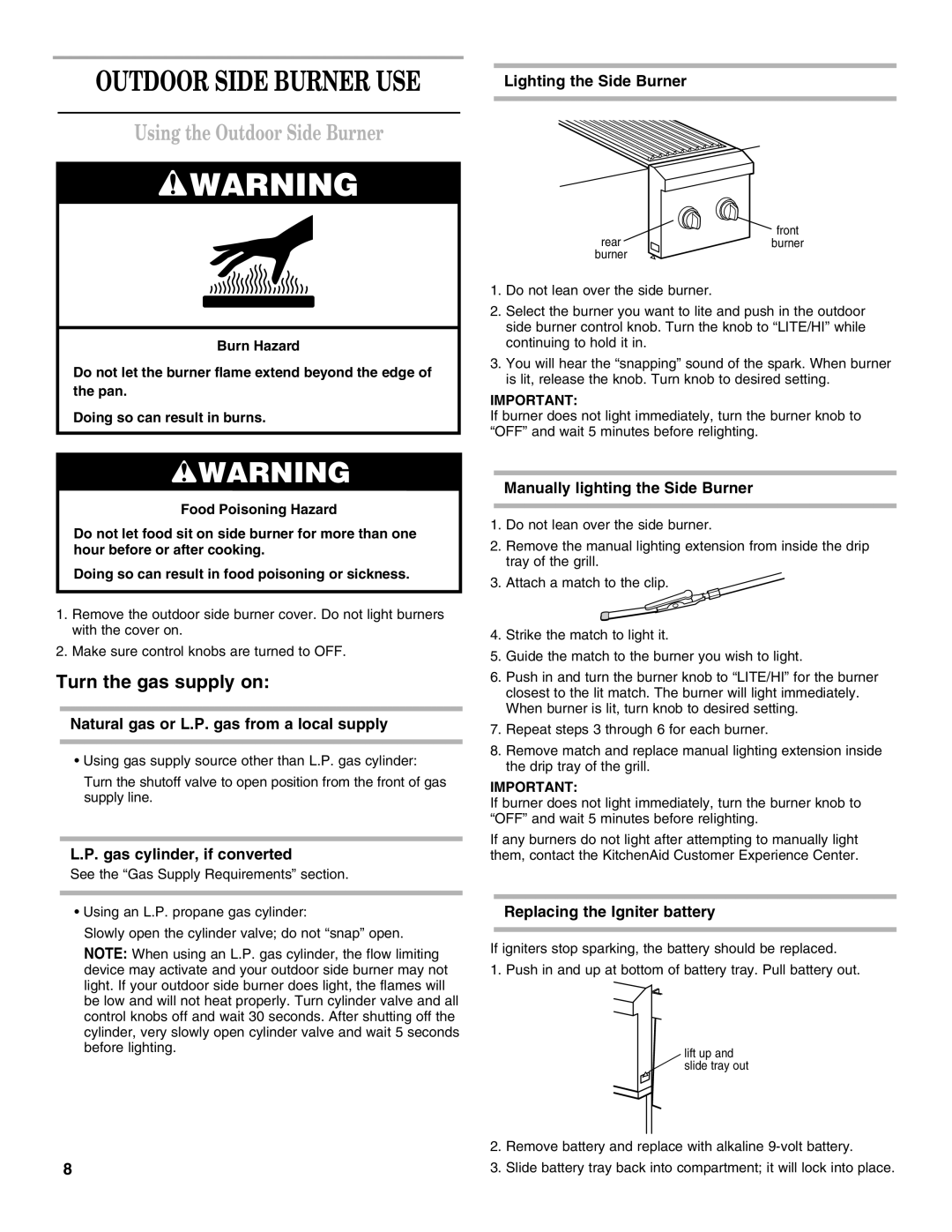 KitchenAid KSBN220SSS installation instructions Using the Outdoor Side Burner 