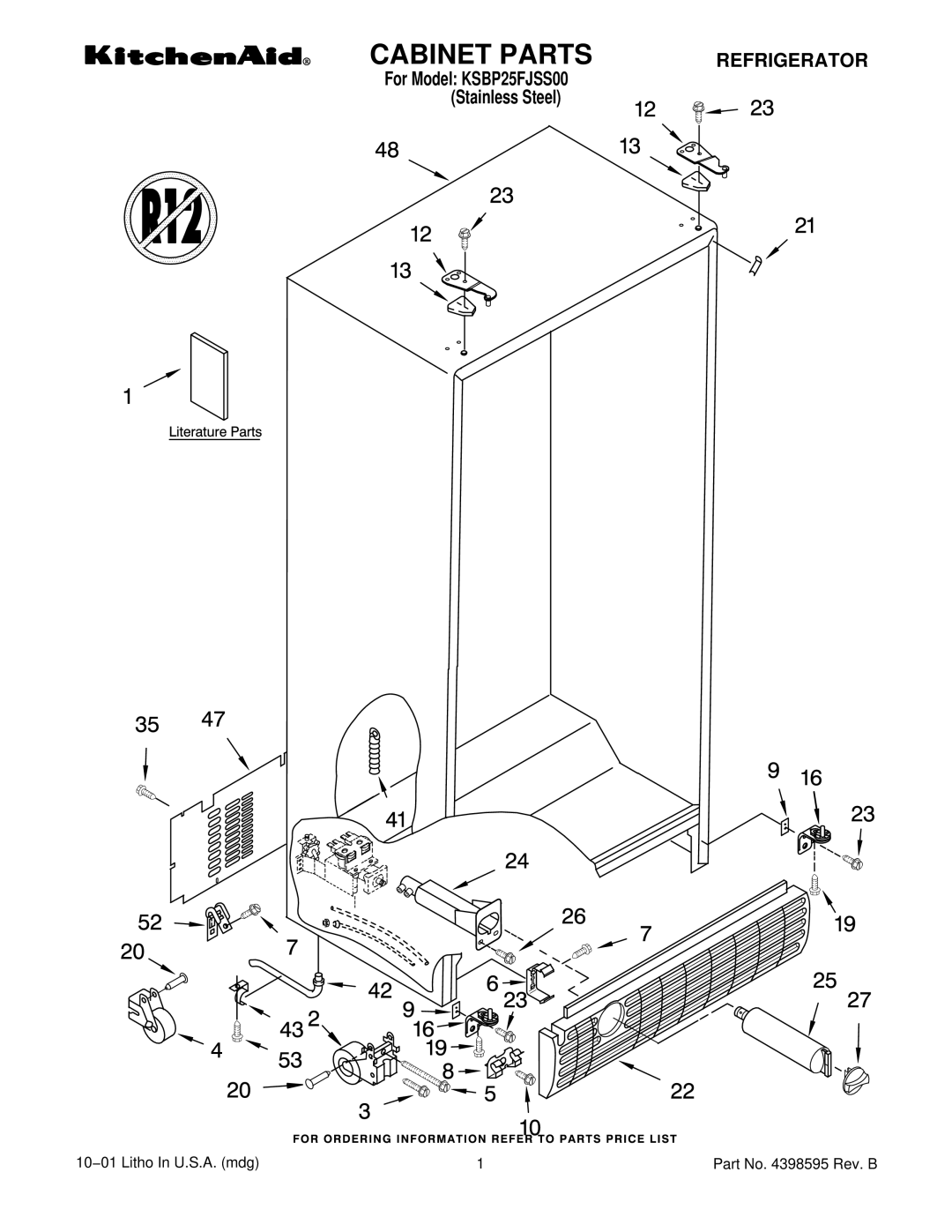 KitchenAid KSBP25FJSS00 manual Cabinet Parts 