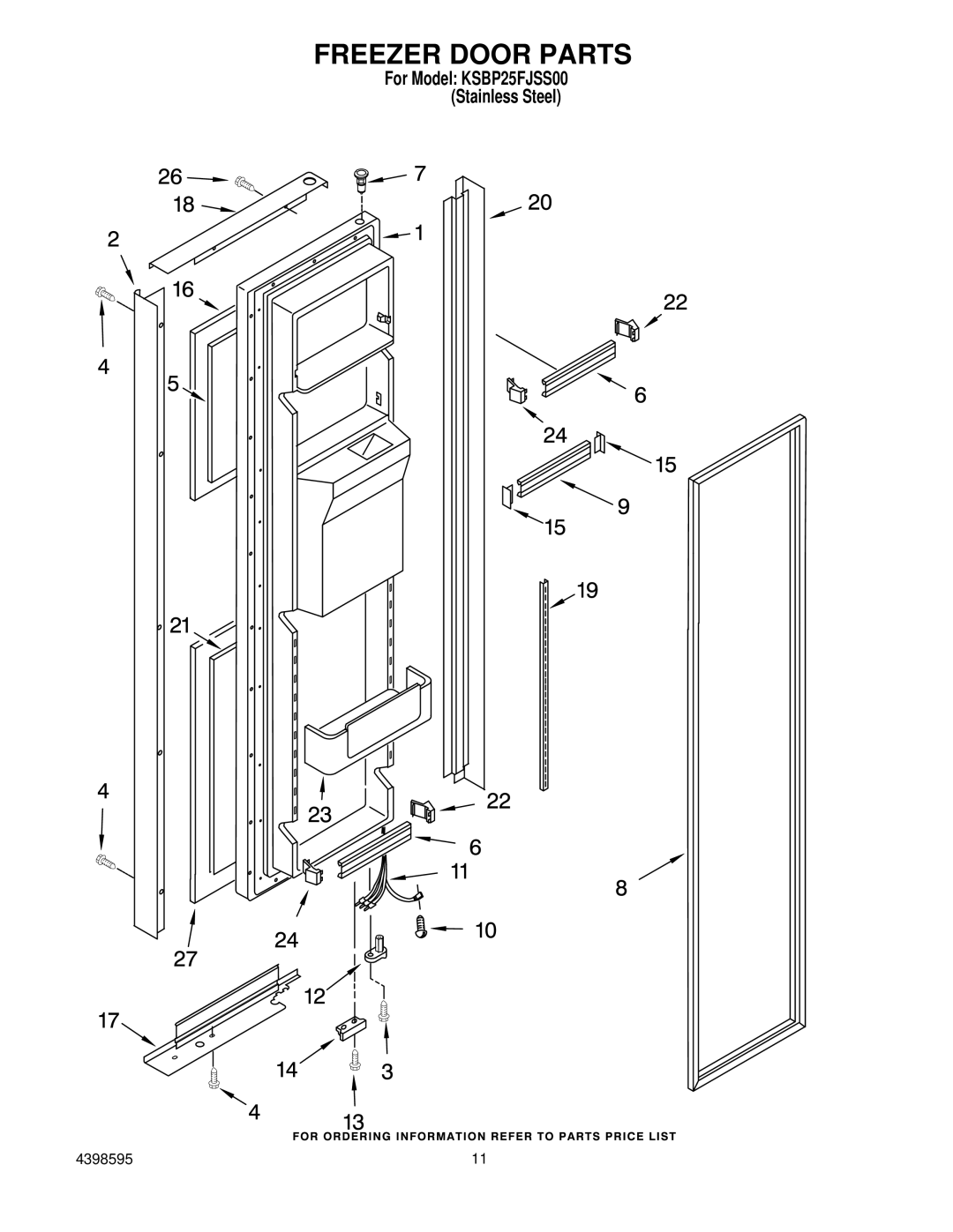 KitchenAid KSBP25FJSS00 manual Freezer Door Parts 