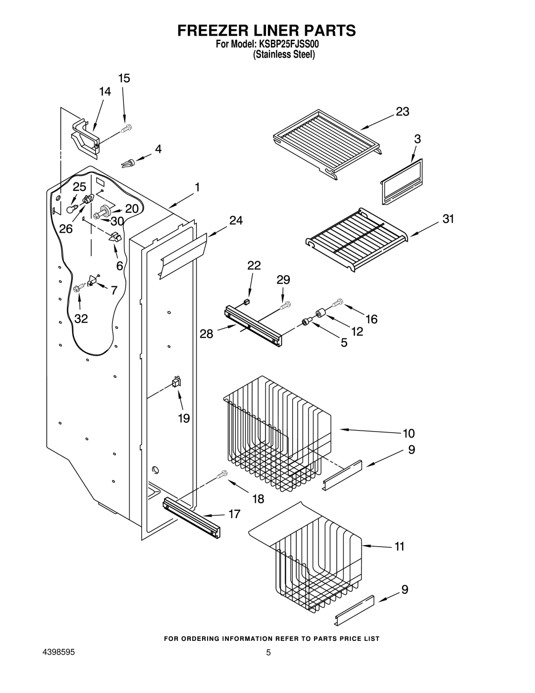 KitchenAid KSBP25FJSS00 manual Freezer Liner Parts 